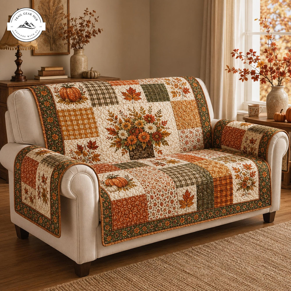 Herfst Pompoen & Bloemen Gequilt Sofa TP40