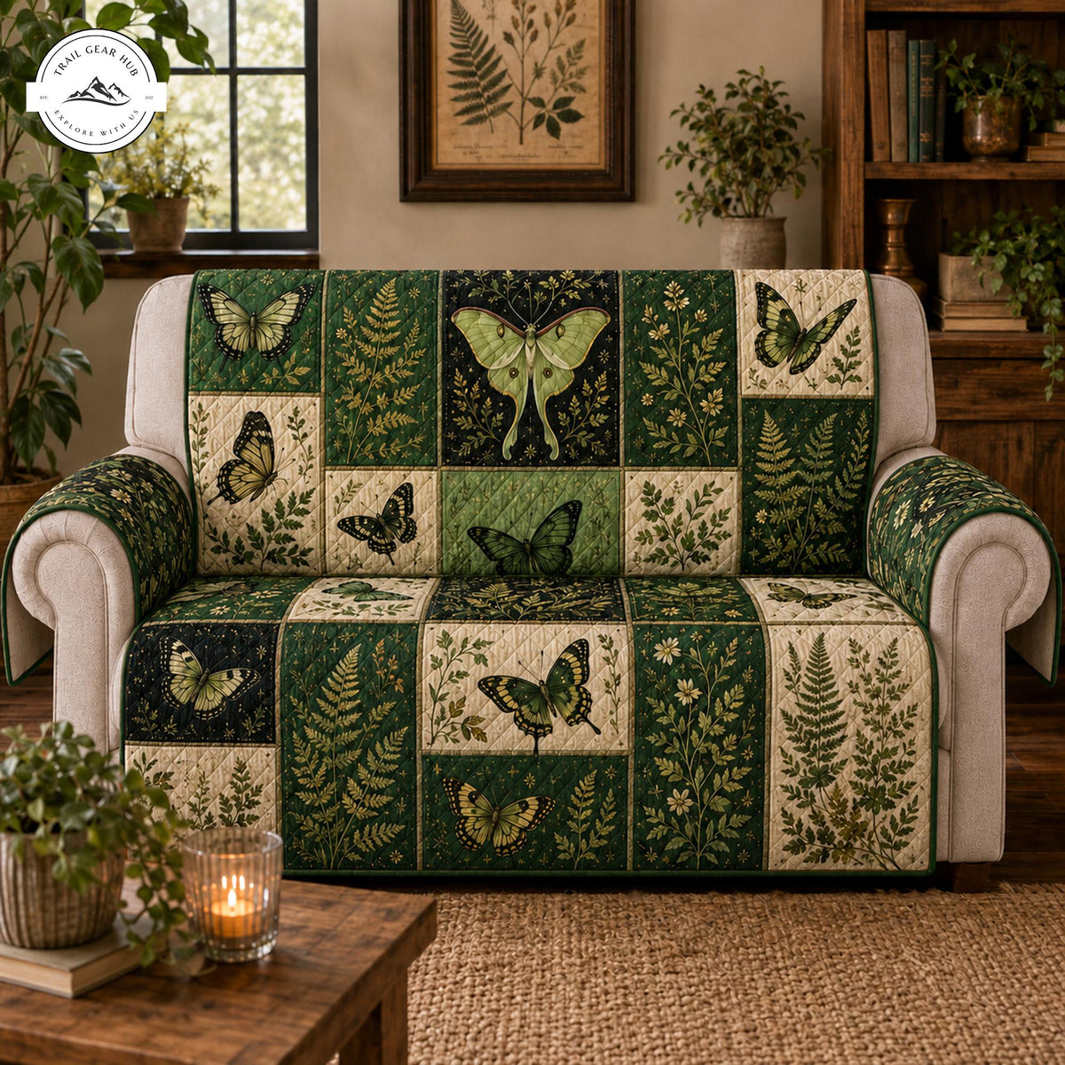 Vintage Groene Vlinder & Botanische Gequiltte Zitbank TP59