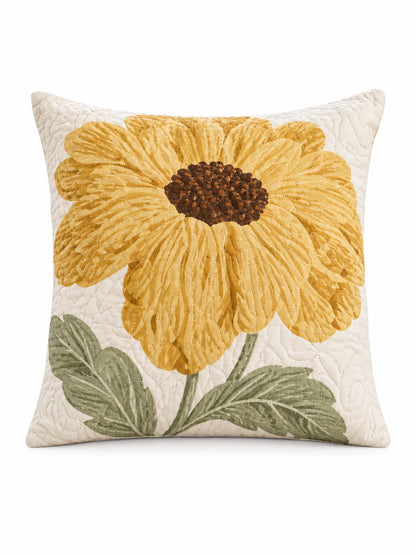 Golden Sunflower Cottage Quilted Pillow Cover