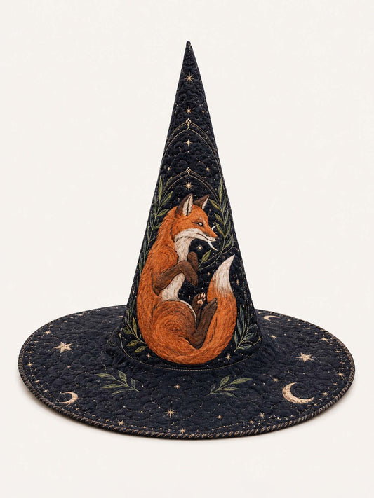 H.PAI Enchanted Fox Handcrafted Quilted Witch Hat