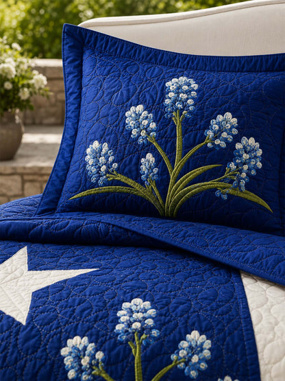 H.PAI Texas Bluebonnet Floral Quilted 3-Piece Bedding Set