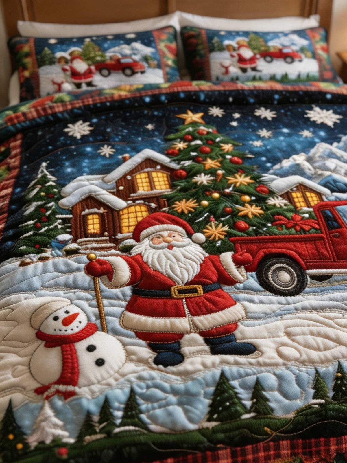 Santa Journey 3‑Piece Quilted Bedding Set