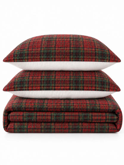 Christmas Tartan Plaid Quilted 3-Piece Bedding Set