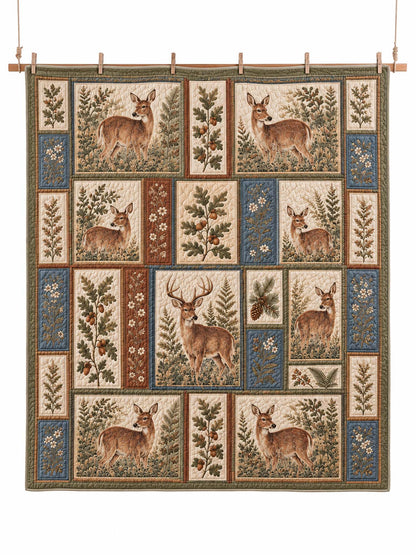 Woodland Deer Botanical Quilted 3-Piece Bedding Set