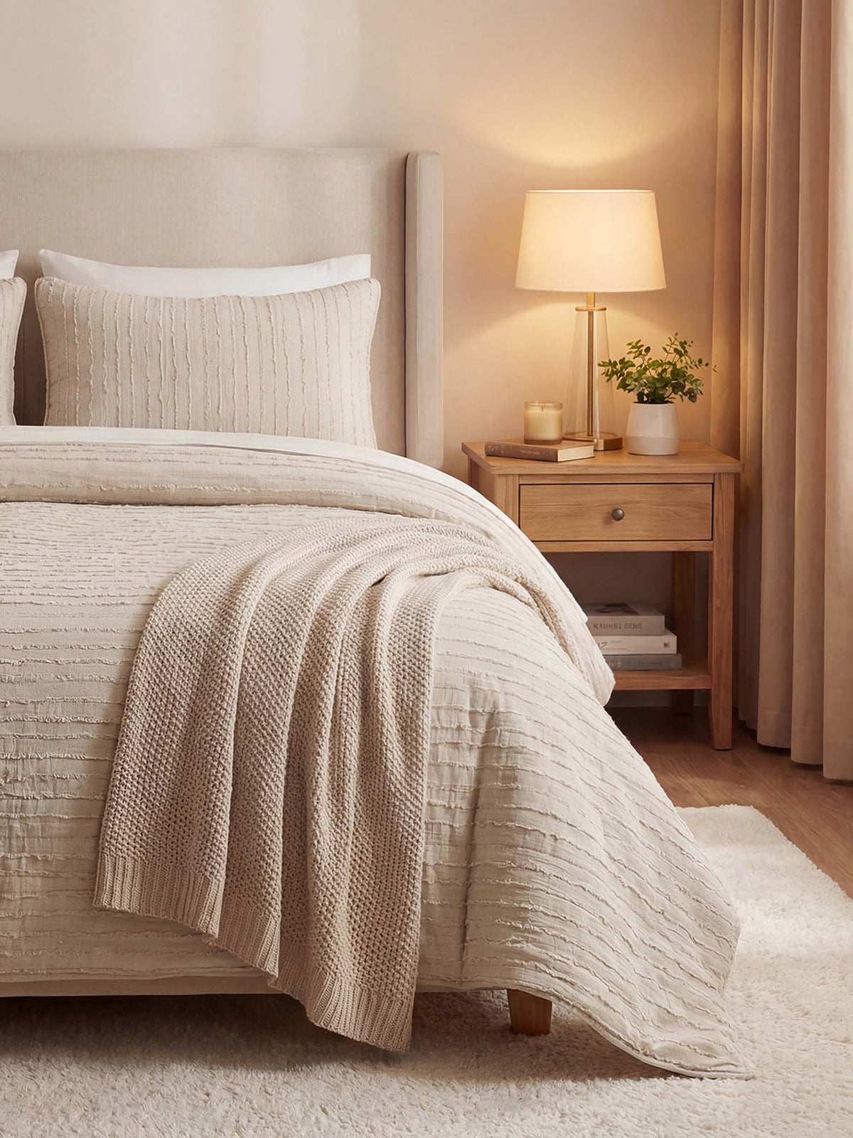 Solid Color Quilted 3‑Piece Bedding Set