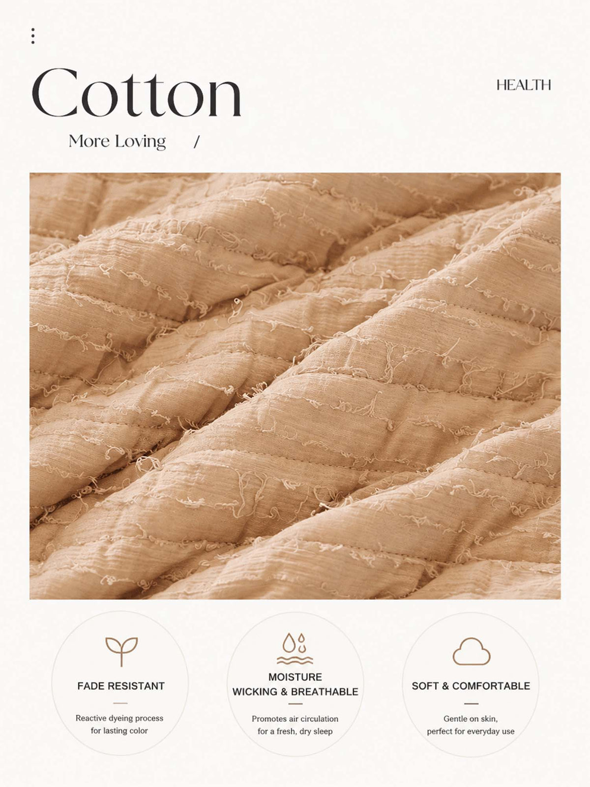 Solid 100% Cotton Bed Cover 3‑Piece Set Quilted