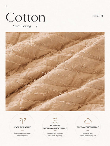 Solid 100% Cotton Bed Cover 3‑Piece Set Quilted