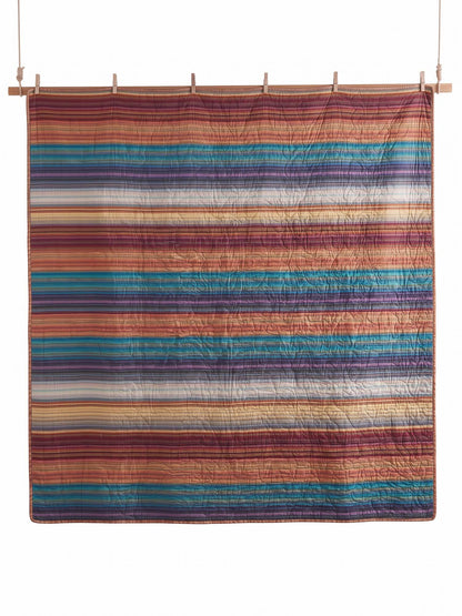 Retro Boho Multicolor Striped 100% Cotton Quilted 3-Piece Bedding Set