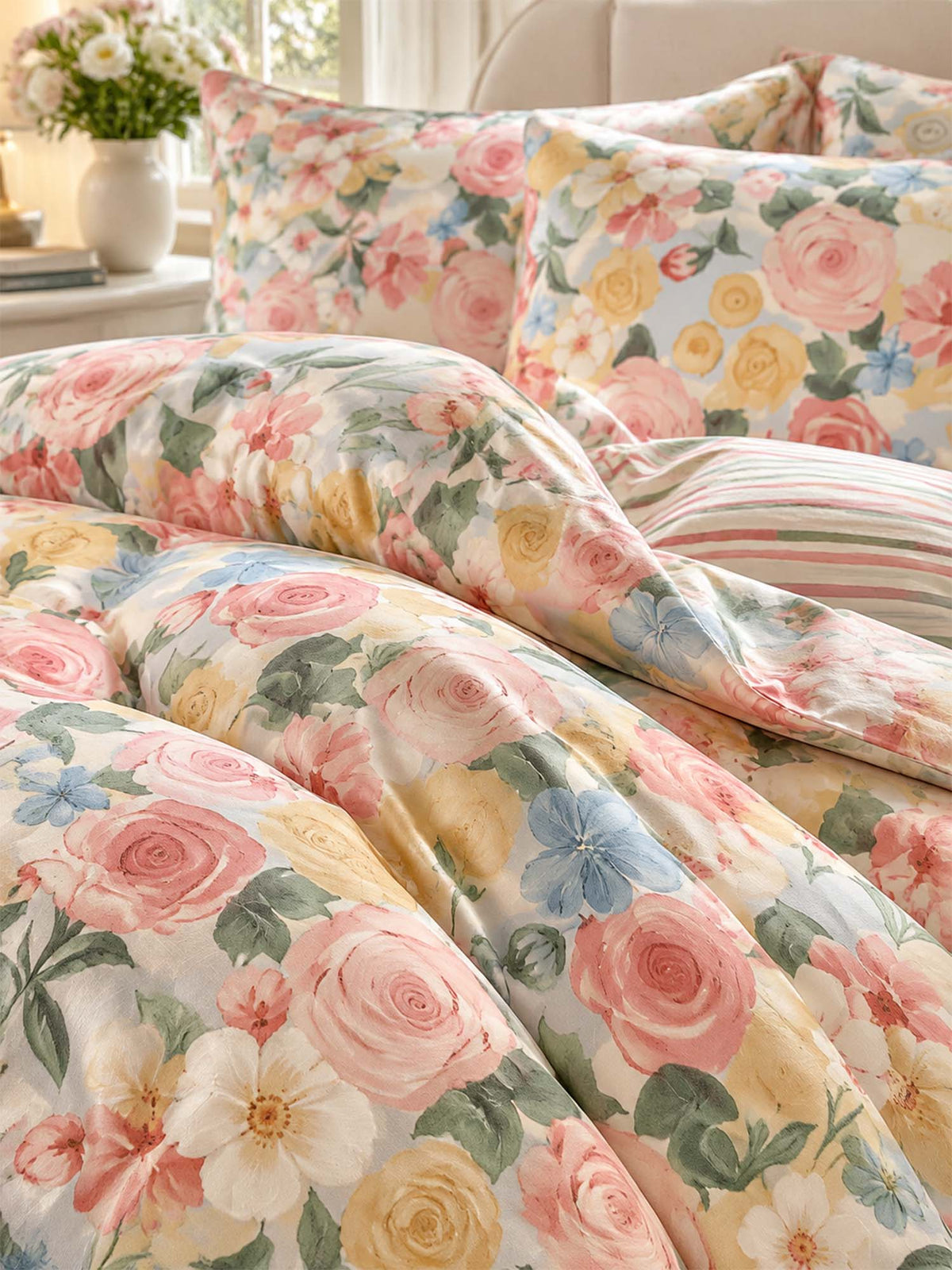 Vintage Floral 100% Cotton 3-Piece Duvet Cover Bedding Set