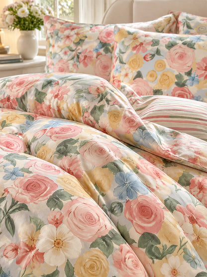 Vintage Floral 100% Cotton 3-Piece Duvet Cover Bedding Set