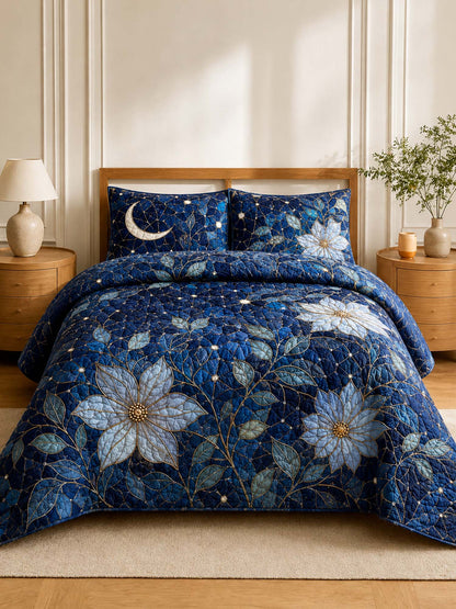 H.PAI Moonlit Floral Quilted 3-Piece Bedding Set