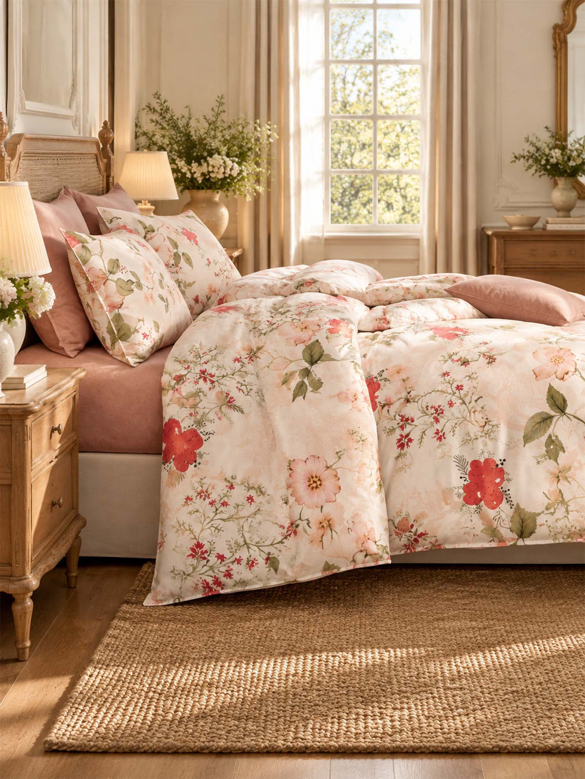 Vintage Floral Botanical Leaves 100% Cotton 3-Piece Duvet Cover Bedding Set