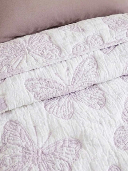 Lavender Butterfly Embossed Quilted Bedspread Puff Quilted Cotton Blanket