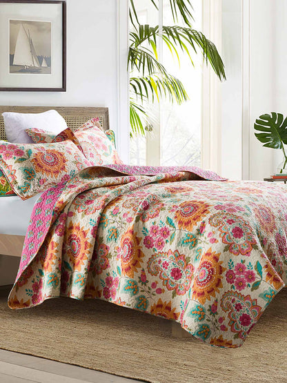 Boho Colorful Paisley Floral Patchwork Quilted 3‑Piece Bedding Set