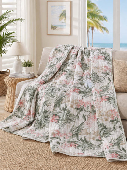 Blush Tropical Floral Garden Quilted Blanket