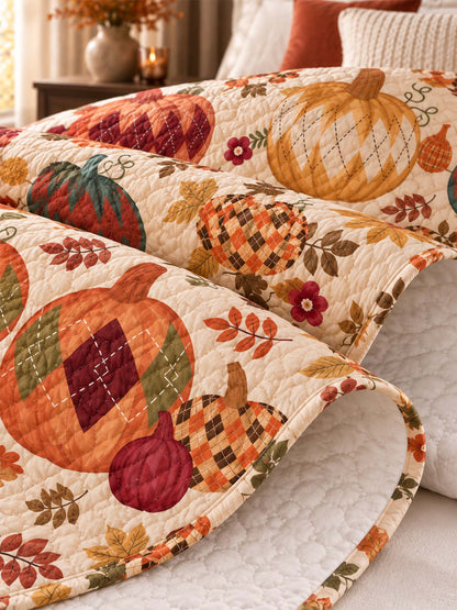 Argyle Pumpkin Autumn Harvest Quilted 3-Piece Bedding Set