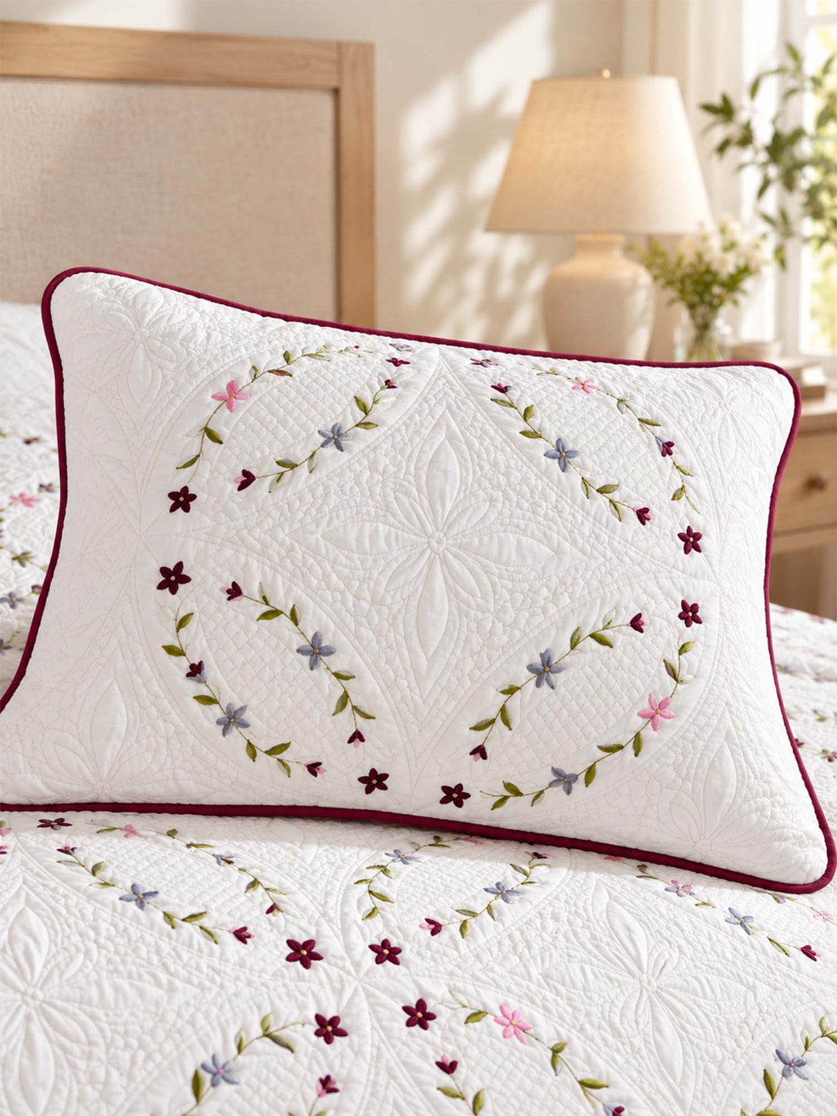 Meadow Vine Floral Quilted 3-Piece Bedding Set