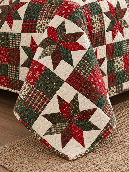 Christmas Star Patchwork Quilted 3-Piece Bedding Set