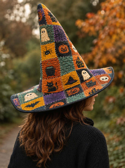 H.PAI Halloween Patchwork Pumpkin Quilted Witch Hat