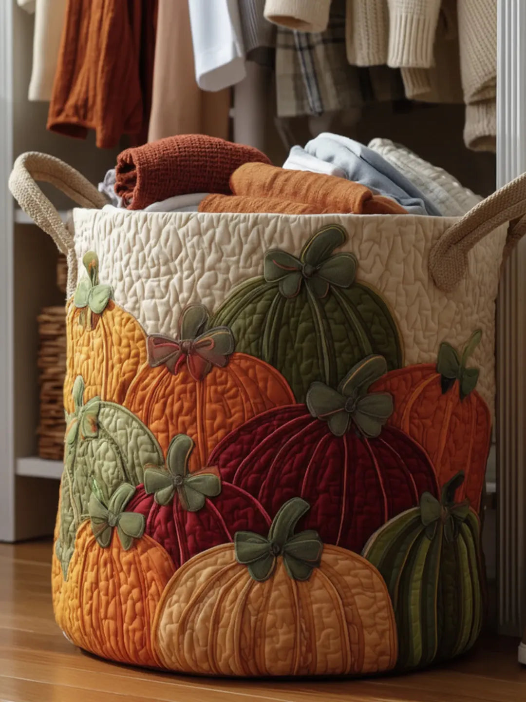 Gestoffeerde wasmand – Herfstpompoenveld voor Thanksgiving