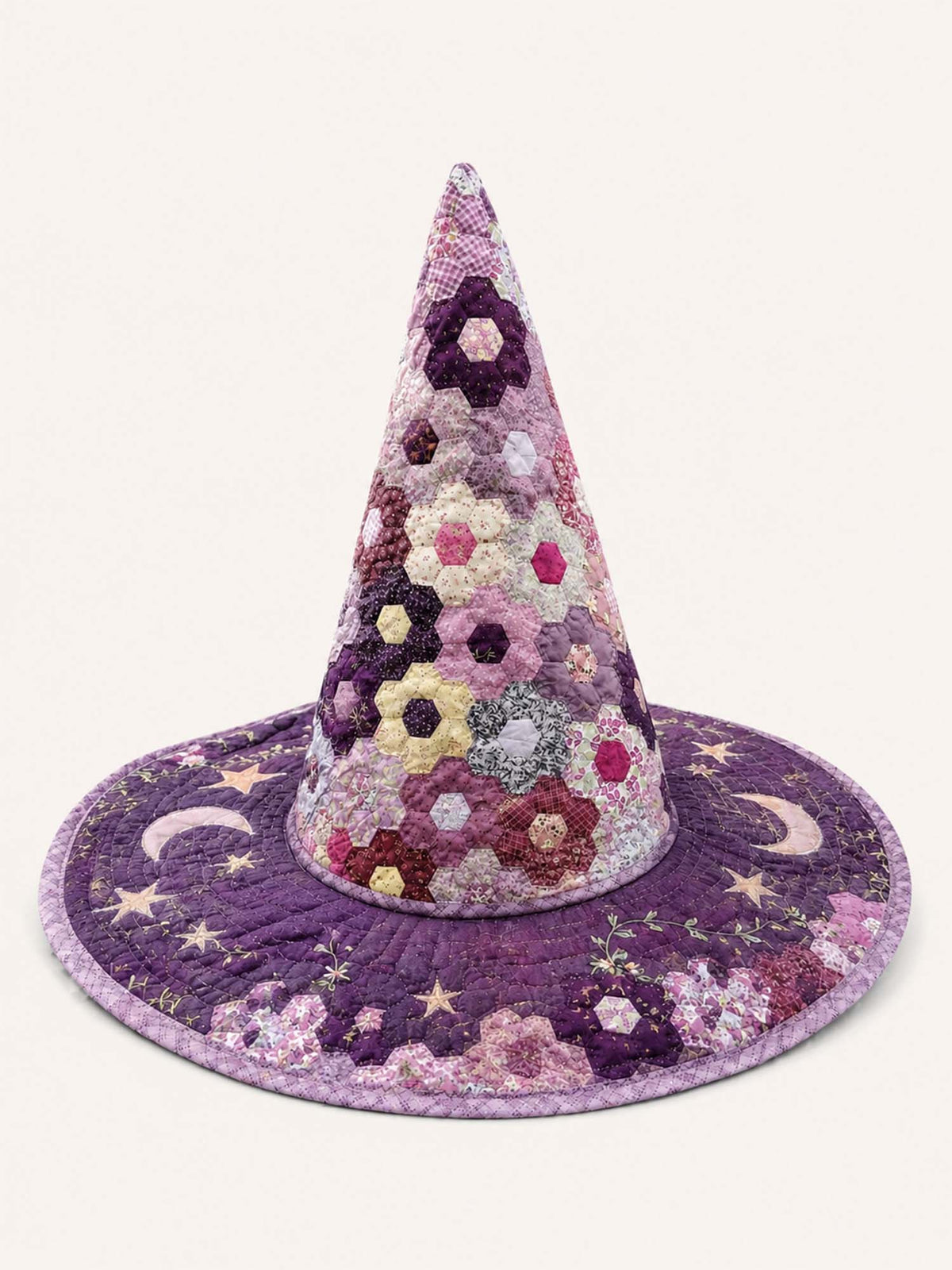 H.PAI Hexagon Patchwork Celestial Handcrafted Quilted Witch Hat