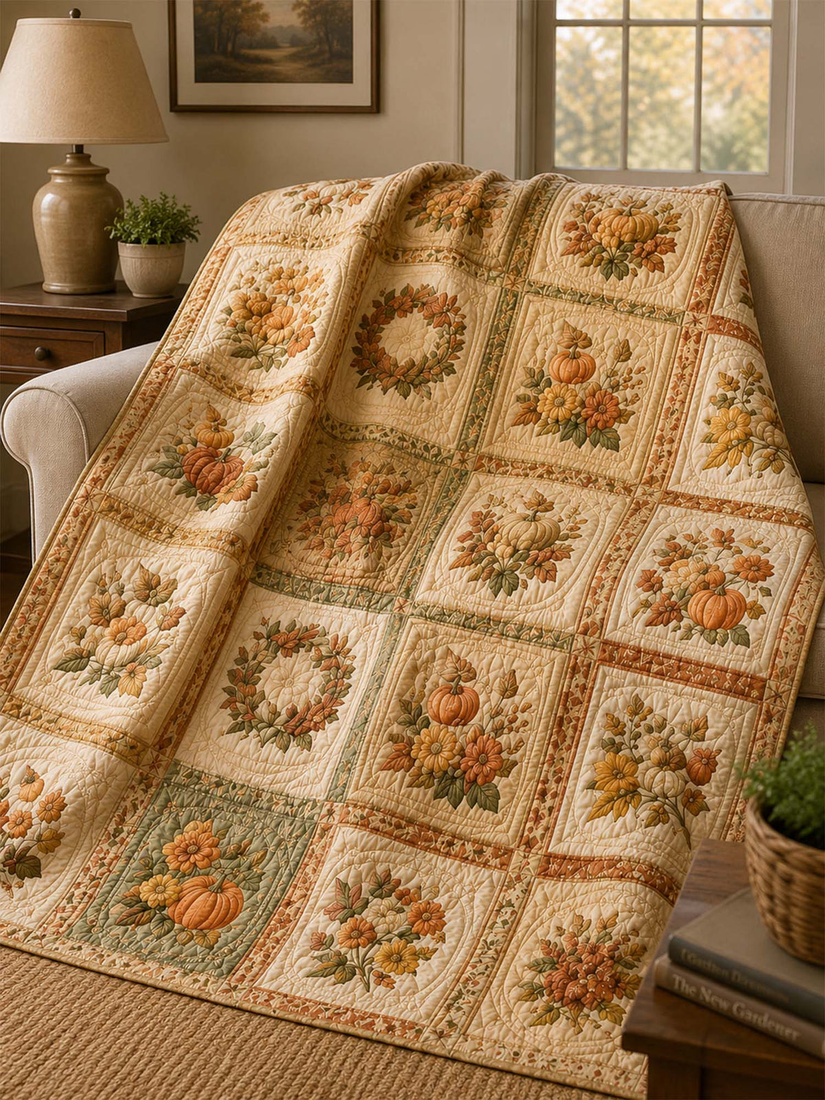 Pumpkin Harvest Quilted Blanket