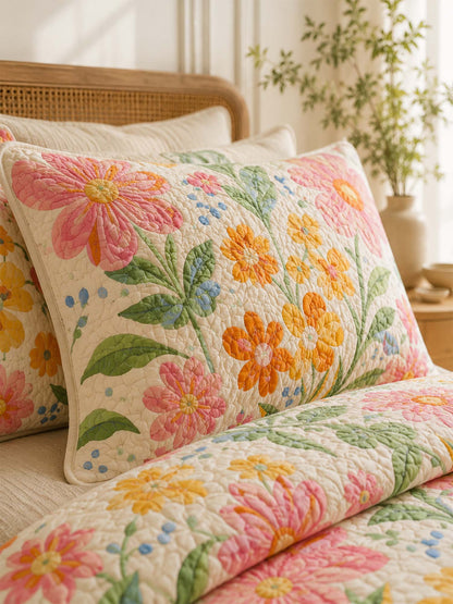 H.PAI Colorful Wildflower Meadow Quilted 3-Piece Bedding Set