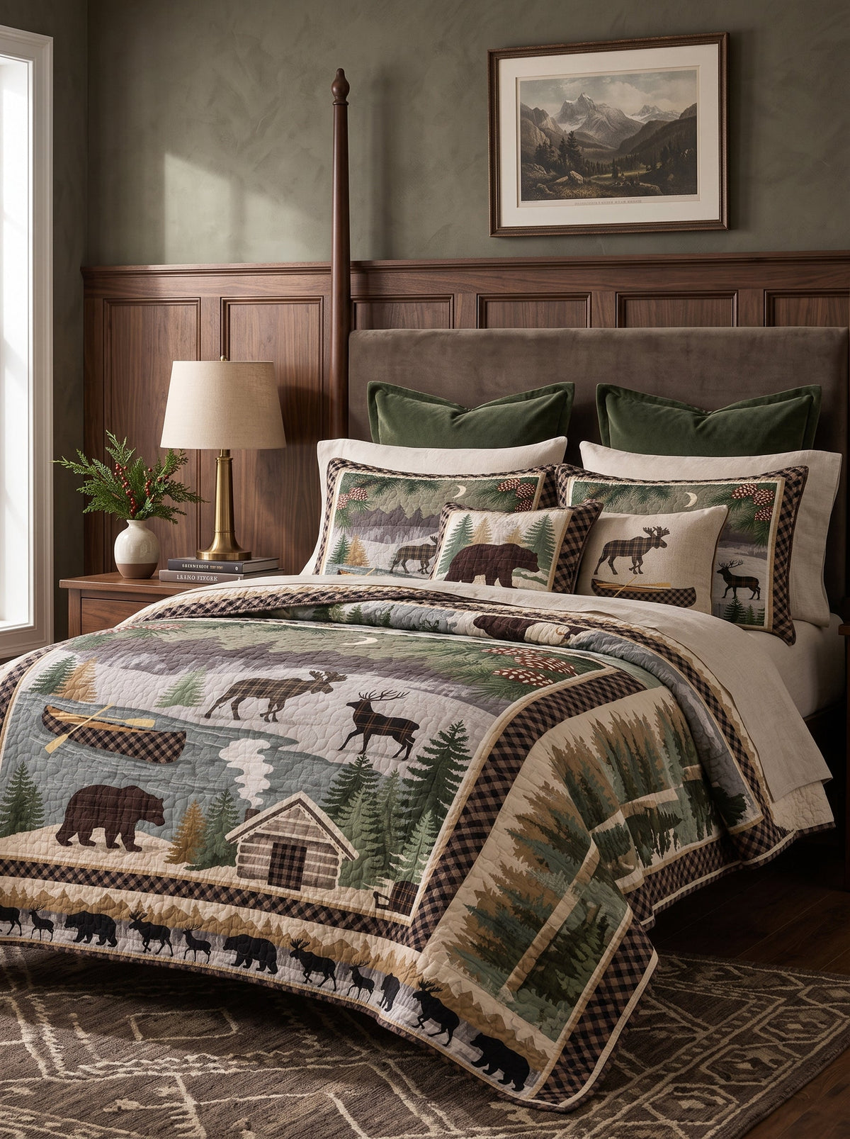 Woodland Bear and Moose Patchwork Quilted 3-Piece Bedding Set