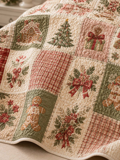 Gingerbread Christmas Patchwork Quilted 3-Piece Bedding Set