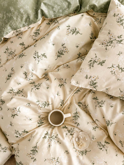 Vintage Botanical Floral 100% Cotton 3-Piece Duvet Cover Bedding Set
