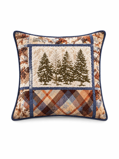 Evergreen Pine Forest Plaid Quilted Pillow Cover