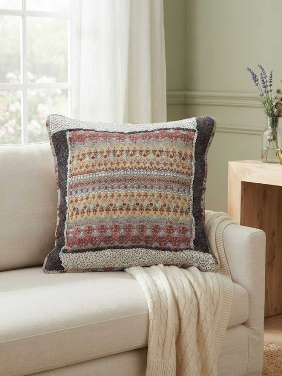 Vintage Geometric Striped Quilted Pillow Cover