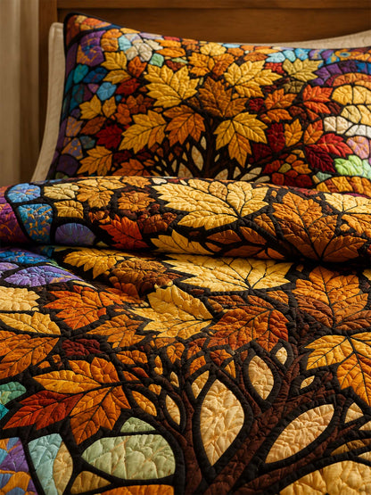 H.PAI Autumn Tree of Life Quilted 3-Piece Bedding Set