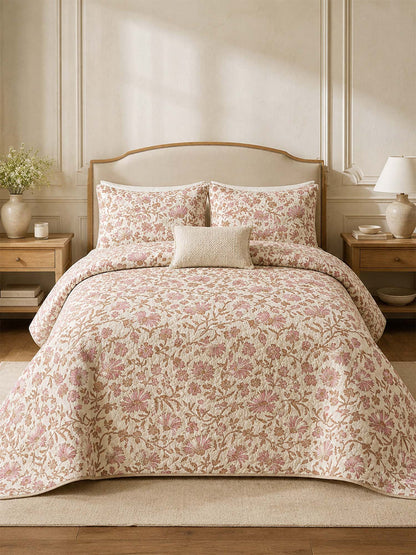 H.PAI Blush Wildflower Garden Quilted 3-Piece Bedding Set