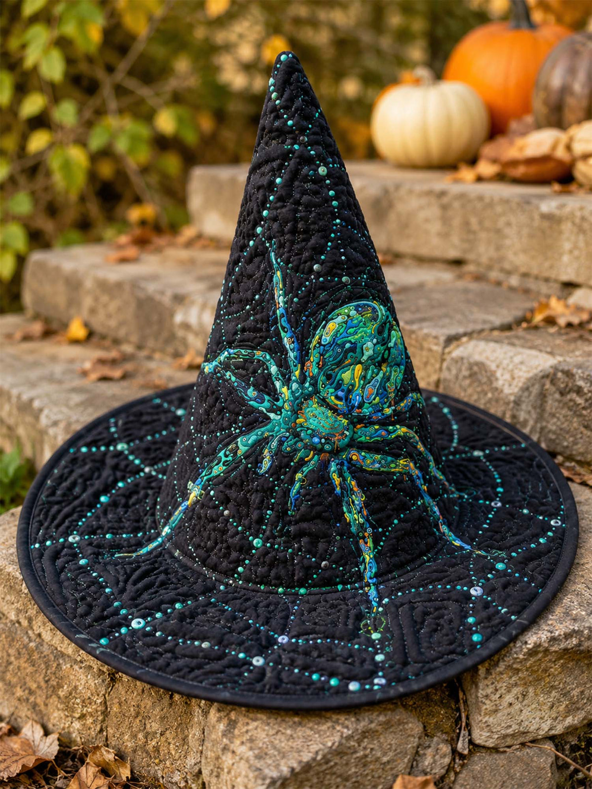 H.PAI Mystic Spider Web Quilted Gothic Witch Hat
