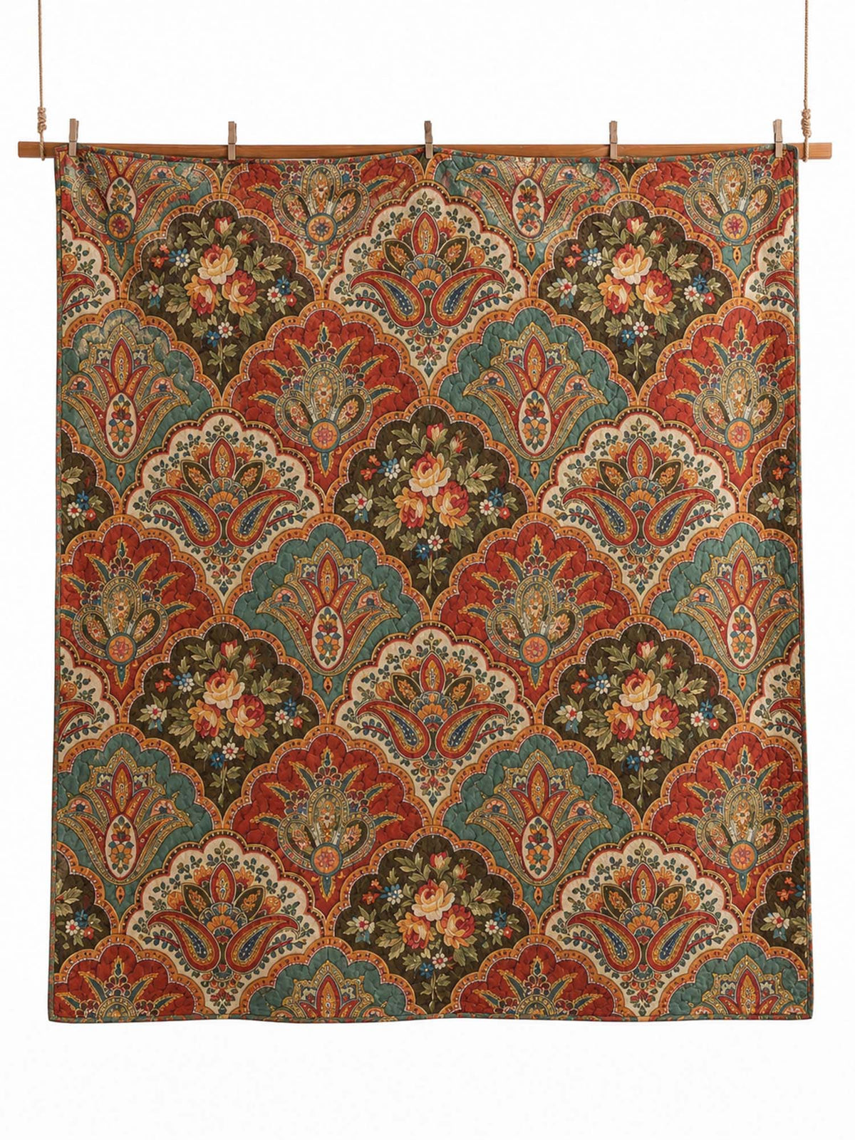 Vintage Paisley Floral Quilted 3-Piece Bedding Set