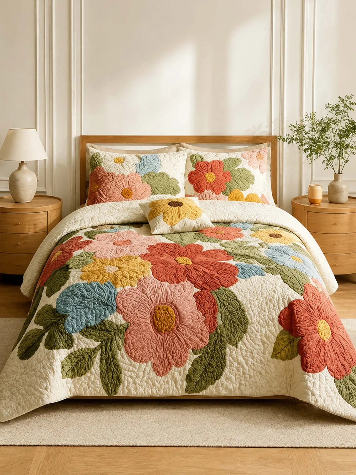 Cottage Garden Floral Quilted 3-Piece Bedding Set