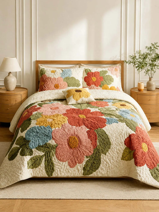 Cottage Garden Floral Quilted 3-Piece Bedding Set