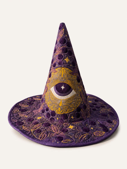 H.PAI Mystic Moon Eye Celestial Gothic Handcrafted Quilted Witch Hat