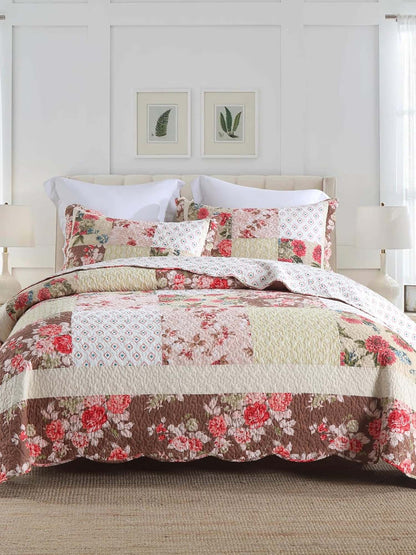 Rose Garden Patchwork Quilted 3-Piece Bedding Set