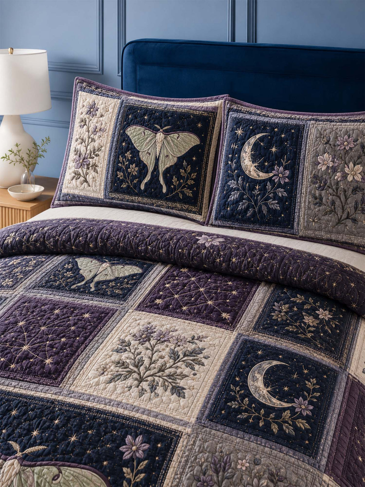 Luna Moth Quilted 3-Piece Bedding Set
