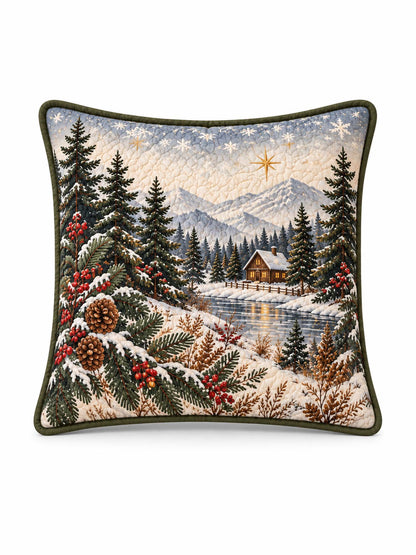Winter Cabin & Plaid Christmas Quilted Pillow Covers 2-Piece Set
