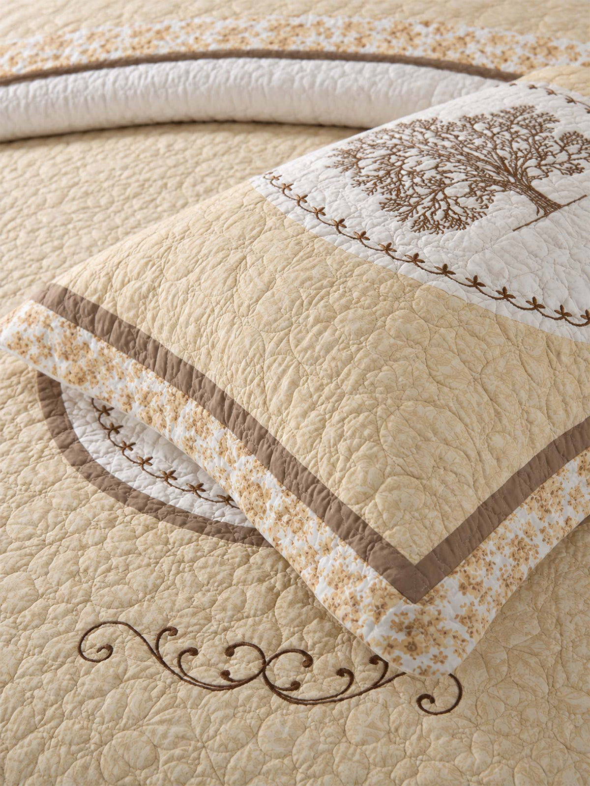 Heritage Tree Embroidered Quilted 3-Piece Bedding Set