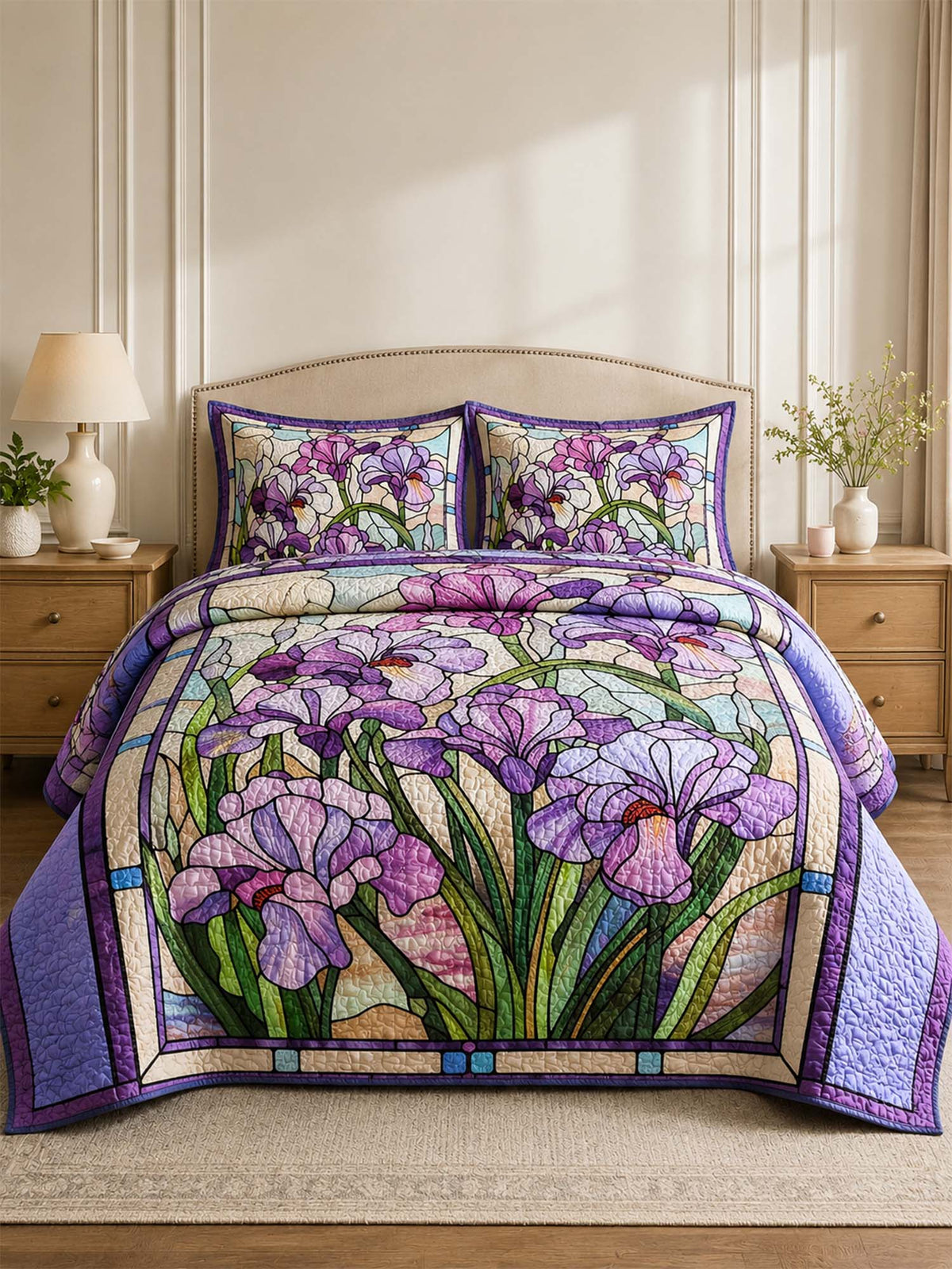 H.PAI Purple Iris Quilted 3-Piece Bedding Set