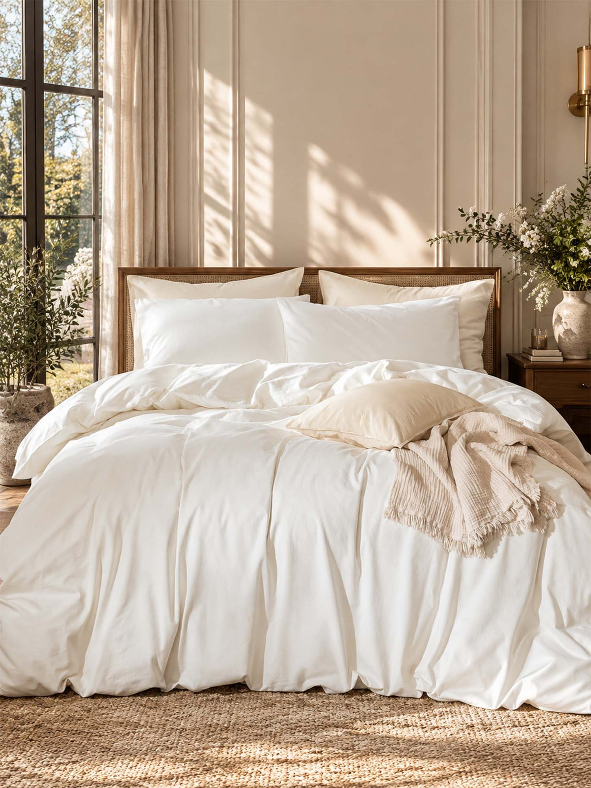 Solid Color Cotton 3-Piece Duvet Cover Bedding Set