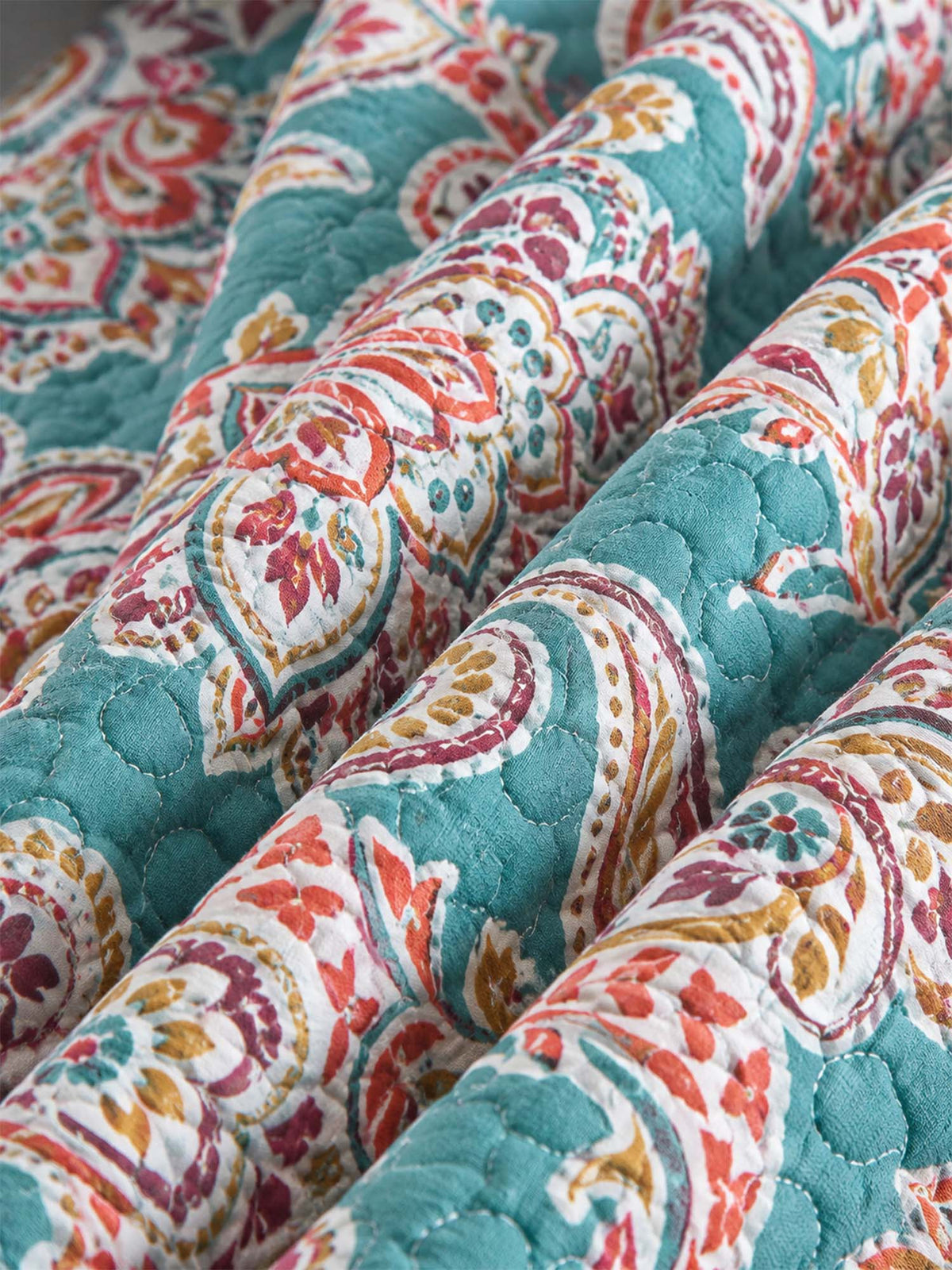 Teal Paisley Floral 100% Cotton Quilted 3-Piece Bedding Set