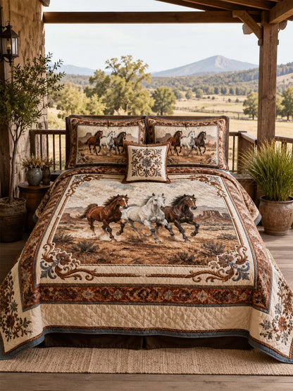 H.PAI Equestrian Horse Patchwork Quilted 3-Piece Bedding Set