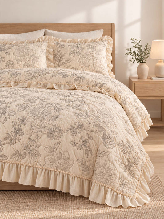 Blue Botanical Garden Quilted 3-Piece Bedding Set