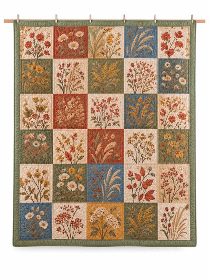 Autumn Botanical Patchwork Quilted 3-Piece Bedding Set