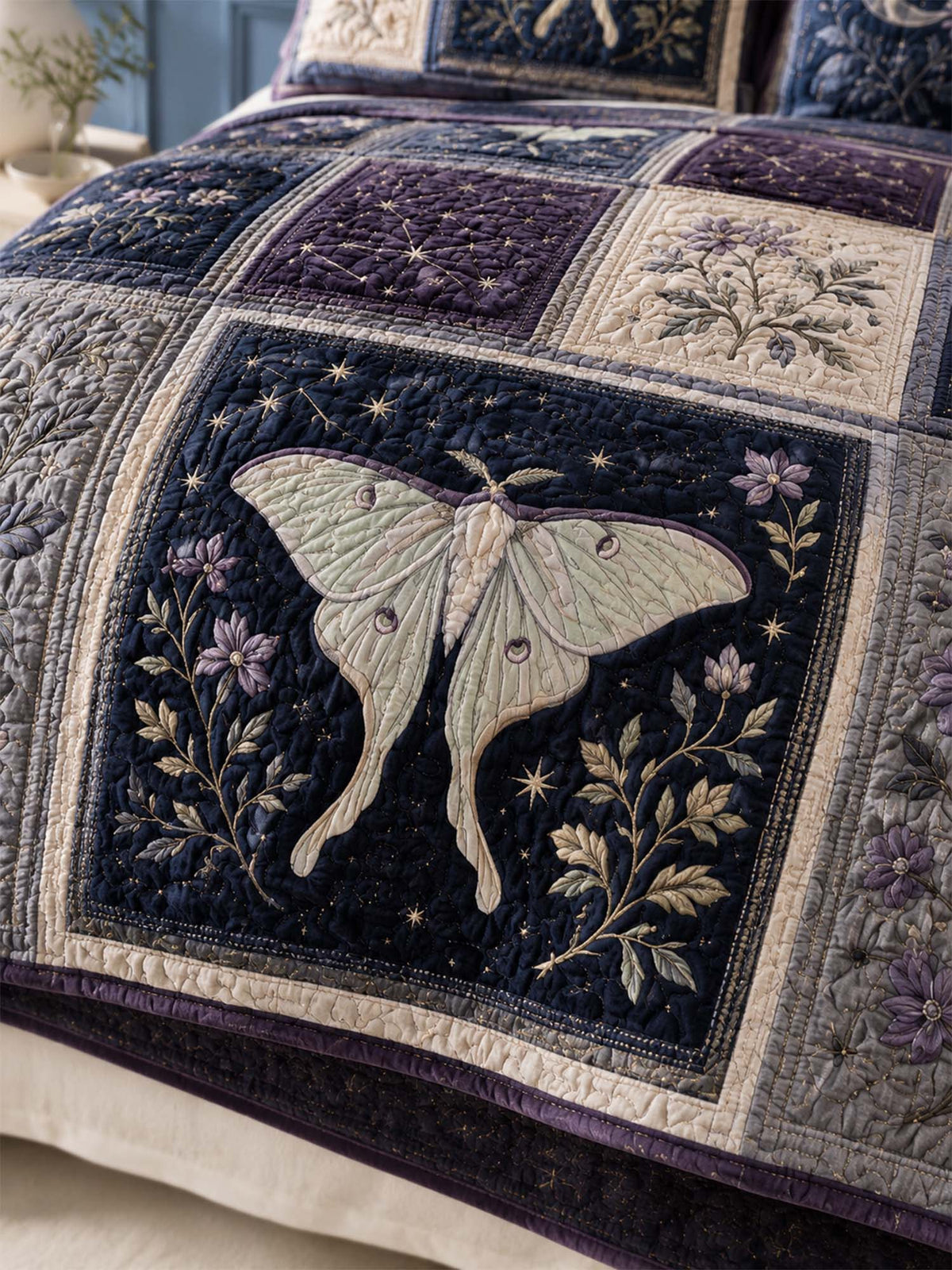Luna Moth Quilted 3-Piece Bedding Set